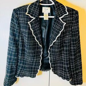 Vision Apparel Black and White Tweed Blazer with Fringe